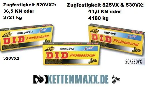 Motorradkette DID 104Gl - (525VX X-Ring extra verstärkt) G&B endlos Knallerangebot