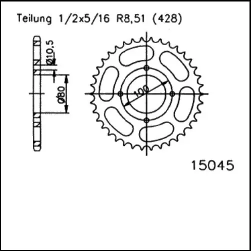 Ausverkauf Kettenrad Stahl 45 Zähne - (428) passend auf Suzuki GZ 125 Marauder / GZ 125 Gunfighter