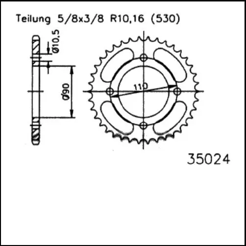 Kettenrad Stahl 35 38 Zähne - (530) passend auf Yamaha XS400 DOHC Wochenendangebot