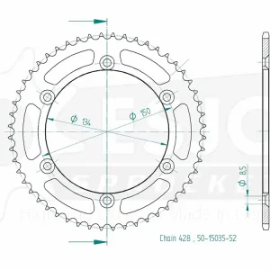 Kettenrad Stahl 52 Zähne - (428) passend für Kawasaki KDX125 SR Gratis Versand