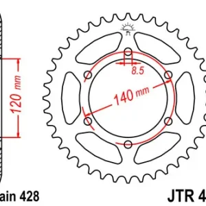 Kettenrad Stahl 44 53 Zähne (428) CNC passend für Kawasaki KE175 / KV175 Gratis Versand