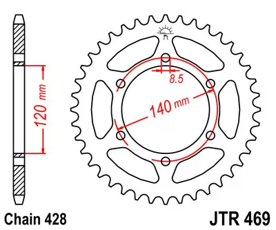 Kettenrad Stahl 44 53 Zähne (428) CNC passend für Kawasaki KE175 / KV175 Gratis Versand