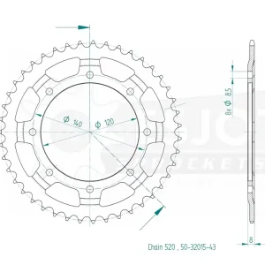 Preisreduziert Kettenrad Stahl 43 Zähne - (520) passend für Kawasaki KLR600 KL600A1,B1-B4 (Bj.84-90)