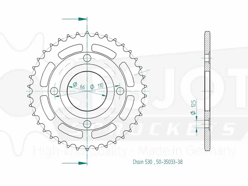 Kettenrad Stahl 38 Zähne - (530) passend auf Yamaha RD 250 / 400 Preisreduziert