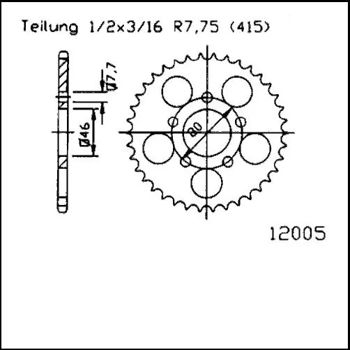Sonderaktion Kettenrad 40 bis 46 Zähne (415) passend für Aprilia AF-1 / Red Rose / Wind RX Rally
