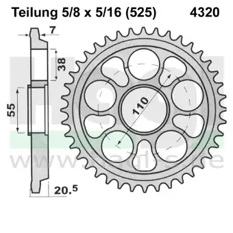 Kettenrad Aluminium passend für Ducati 37 bis 44 Zähne - (525) PBR4320 Beliebt