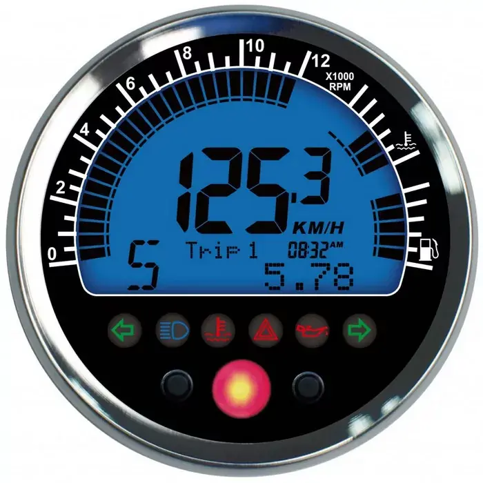 ACEWELL Digital Tacho+DZM mit Tank- und Temperaturanzeige im Chromringgehäuse schwarz Sonderaktion