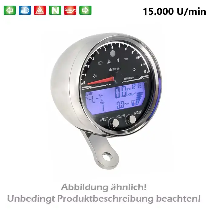 Neu Im Sortiment Acewell Digitalinstrument Tachometer DZM 1500 RPM mit Uhr & Tankanzeige