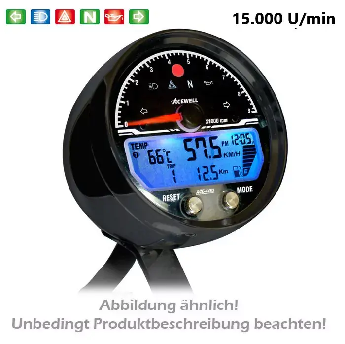 Acewell Digitalinstrument ACE-4000 alu-schwarz mit Drehzahlmesser, Uhr & Tankanzeige Online Kaufen