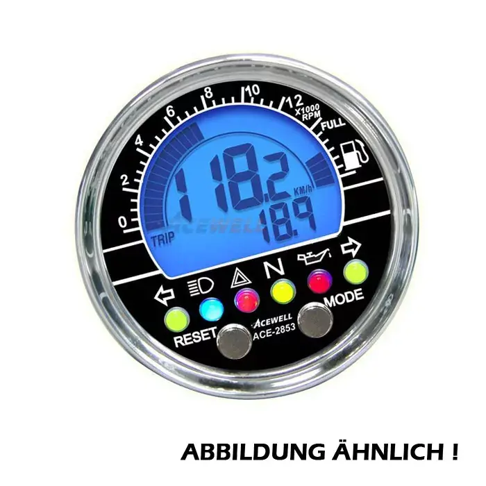 Acewell multifunktionelles Digitalinstrument carbon-blau mit Drehzahlmesser und Uhr Meistverkauft