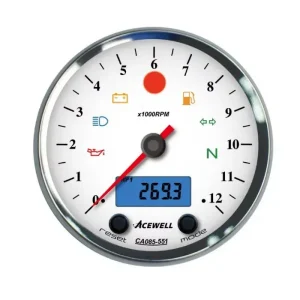 ACEWELL Analog-Drehzahlmesser 12000rpm mit Digital-Tacho chrom, Zifferblatt weiss Nur Für Kurze Zeit