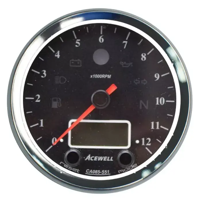 ACEWELL Analog DZM 12000rpm mit Digital Tacho – Chromgehäuse, schwarzes Zifferblatt Aktuell