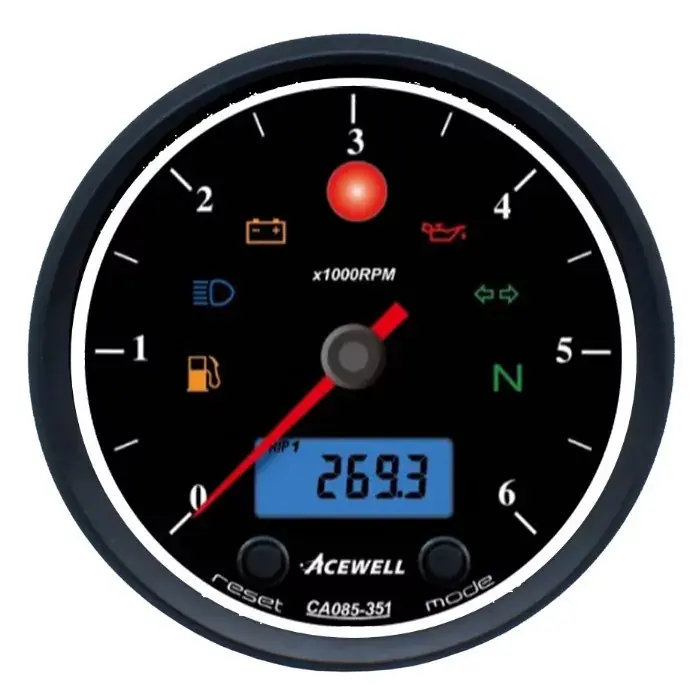 Kostenloser Versand ACEWELL Analog DZM 6000rpm Digital Tacho Ring schwarz Zifferblatt schwarz Gehäuse schwarz