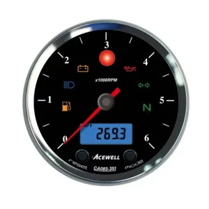 ACEWELL Analog Drehzahlmesser 6000rpm mit digitalem Tacho Ring chrom Zifferblatt schwarz Expressversand