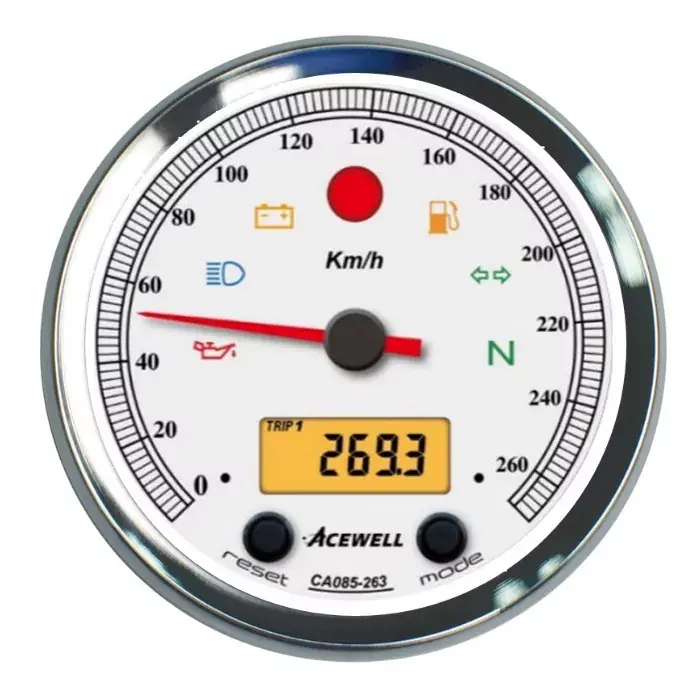 Schnäppchen ACEWELL Analog Tacho 260 Km/h mit Digital DZM Ring chrom