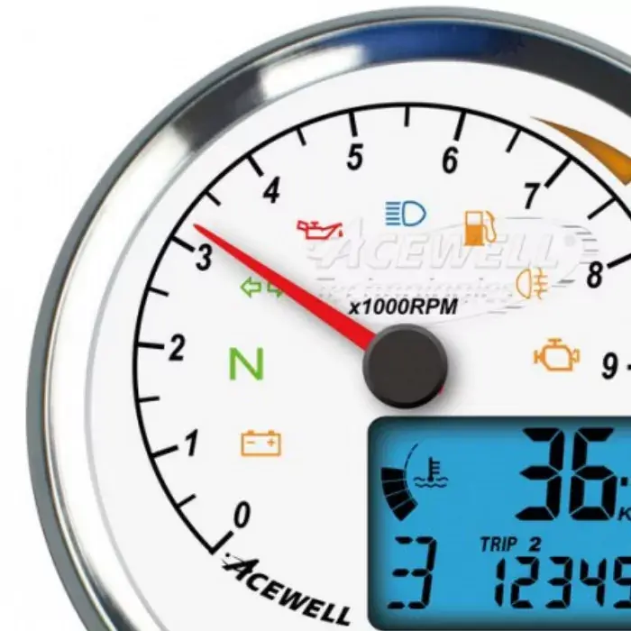 ACEWELL Analog Drehzahlmesser 15000rpm & Digital Tachometer Chromring – Zifferblatt Weiß, Gehäuse Schwarz Neue Ware