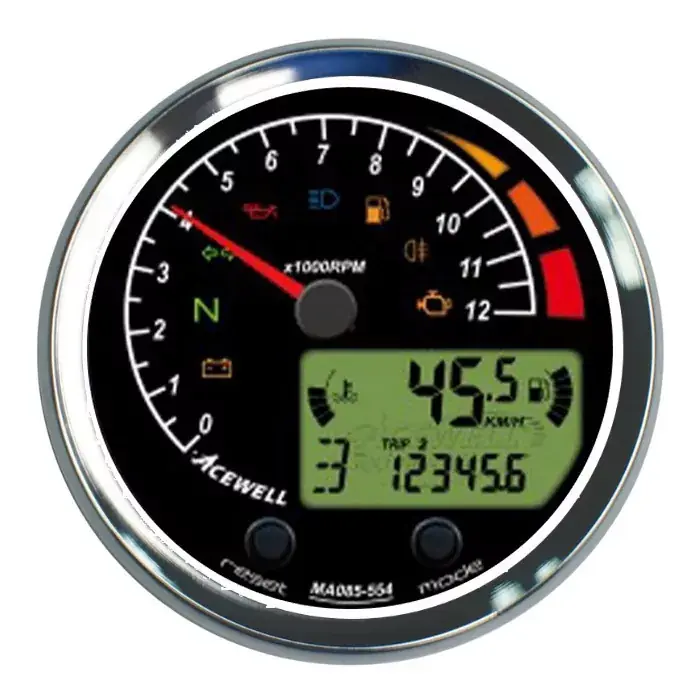 ACEWELL Analog-Drehzahlmesser 12000rpm Digital-Tacho Chrom Schwarz Begrenztes Angebot