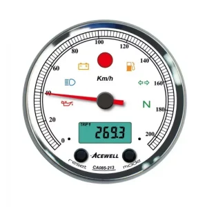 Top-Angebot ACEWELL Analog Tacho 210 Km/h mit Digital DZM, Ring chrom, Zifferblatt weiss, Gehäuse schwarz