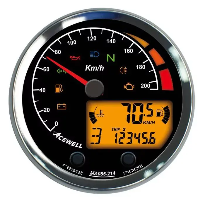 ACEWELL Analog Tacho 210 km/h mit Digital DZM Ring chrom – Zifferblatt schwarz, Gehäuse chrom Preiswert