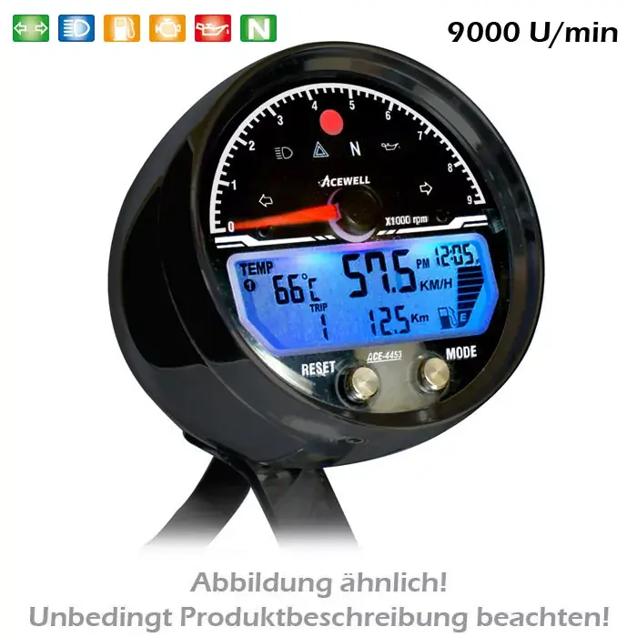 Acewell Digitaltachometer alu-schwarz 9000 RPM mit Tankanzeige Preisknaller