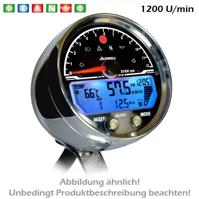 Zertifiziert Multifunktionales Digitalinstrument | Tachometer & DZM mit Tankanzeige und Uhr
