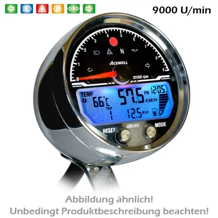 Schneller Versand Acewell Multifunktionales Digitalinstrument ACE-4000 mit Drehzahlmesser, Uhr & Tankanzeige