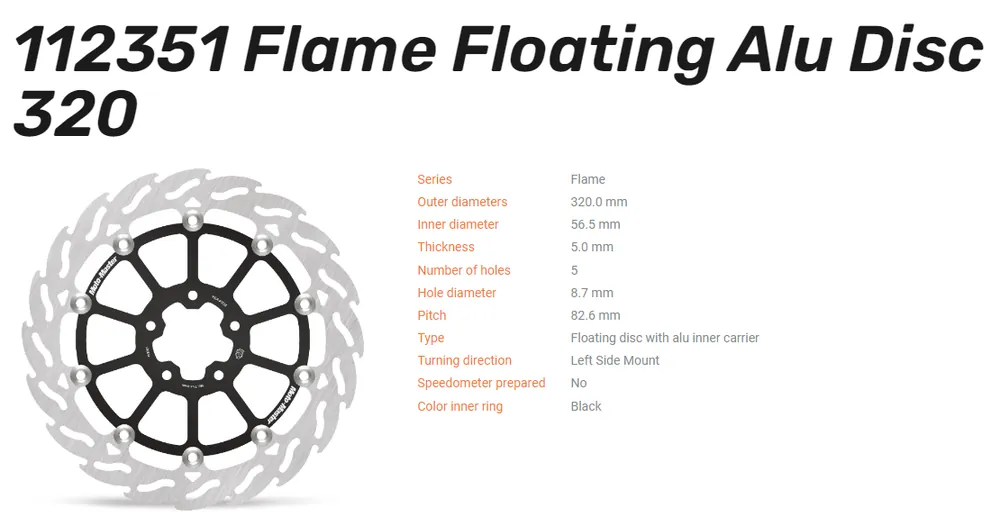 Preisreduziert Moto-Master Bremsscheibe Flame Floating Alu-Disc vorn links passend für Harley Davidson - 112351
