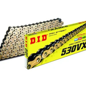 Kette DID Motorrad: DID530VX 120 Glieder, offene X-Ringkette gold (G&B) mit Hohl-Nietschloss Bestpreis