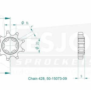 Kettenritzel Ritzel Stahl 9 Zähne (428) passend auf Sherco SY 125 Scorpy / XY 125 Preisknaller
