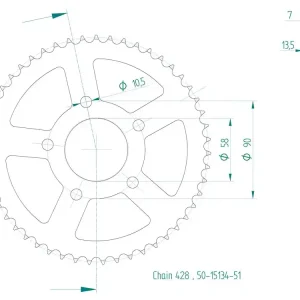 Neuheit Kettenrad Stahl 51 Zähne (428) passend für FK Motors