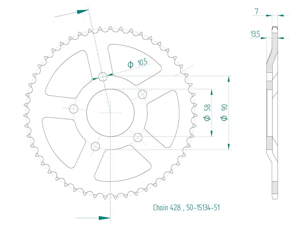 Neuheit Kettenrad Stahl 51 Zähne (428) passend für FK Motors