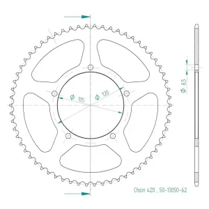 Kettenrad Alu 55 Zähne CNC (420) KSR Moto TR50 SM / Malaguti XSM 50 Motard Markenprodukt