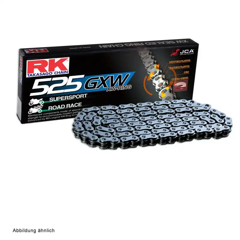 Motorradkette RK 525 GXW-Ringkette 114 Glieder grau offen mit Hohlnietschloss Garantierte Lieferung
