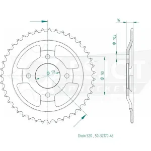 Echt Kettenrad Stahl 43 Zähne passend für Mash 250 Black Seven Cafe Racer Dirt Track Two Fifty