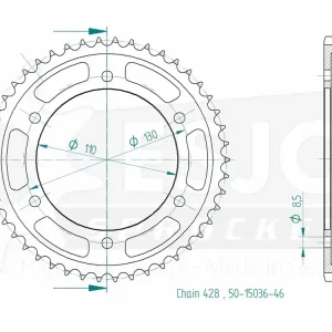 Kettenrad Stahl 44 46 Zähne (428) passend für Yamaha YBR 250 / TZR 125 R Knallerangebot