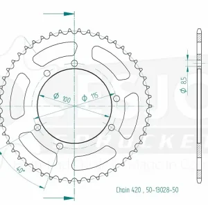 Schnäppchen Kettenrad Stahl 50 52 68 Zähne (420) passend für Peugeot XP6 / Piaggio Zulu 50