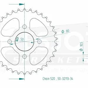 Beliebt Kettenrad Stahl 30 32 34 36 38 Zähne (520) passend für E-Ton Viper / Yukon / Challenger / Vortex