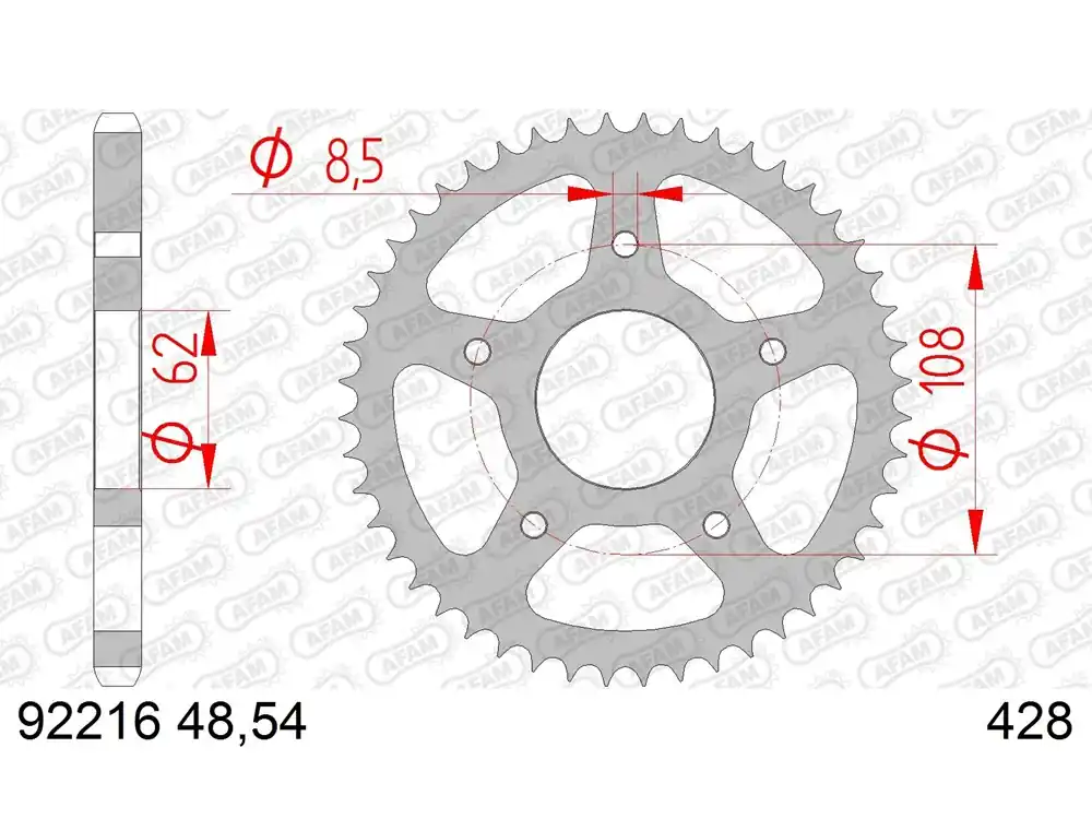 Geprüft Kettenrad Stahl 48 54 Zähne (428) passend für Motorhispania KN1 / MH7 / RX 125 R