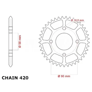 Kettenrad Alu 62 Zähne Einzelanfertigung (420) passend für Kreidler SM 50 / Sachs ZZ 50 ab 2014 Sonderangebot